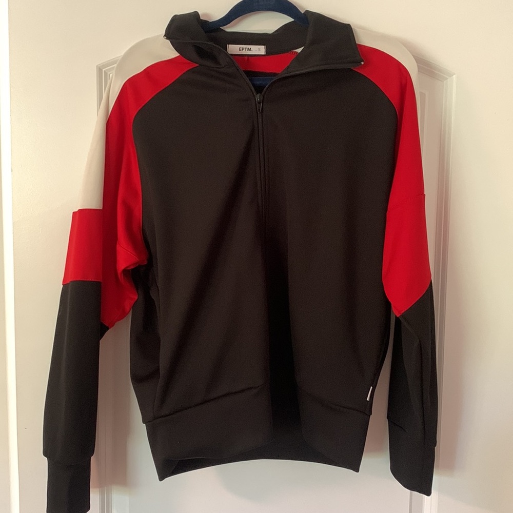 Streetwear red, white and black color block jacket